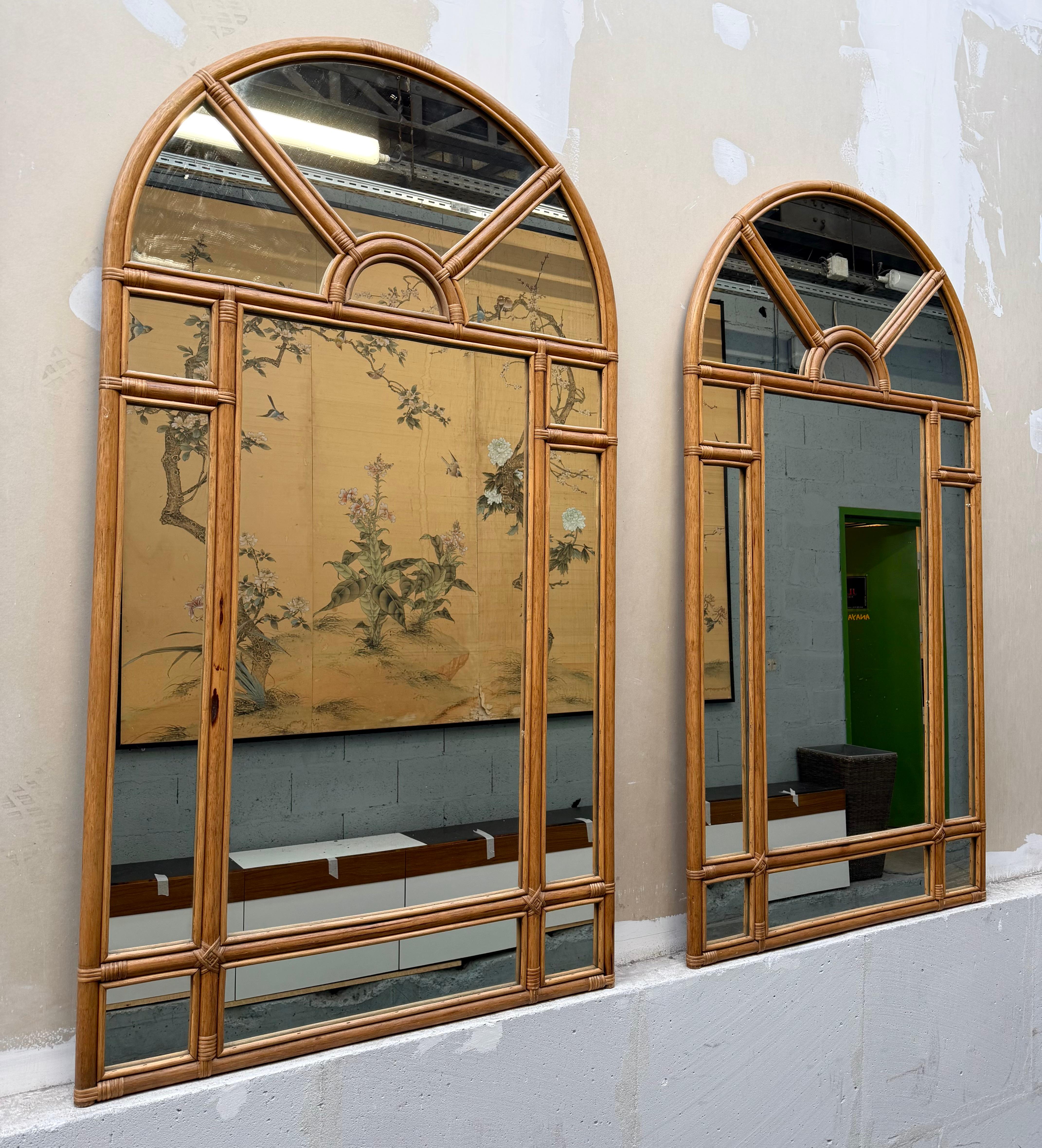 Specchio grande in rattan parcellizzato . Italia, anni '70 In condizioni buone in vendita a SAINT-OUEN, FR