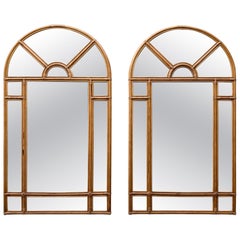 Large Rattan Parclosed Mirror . Italy, 1970s