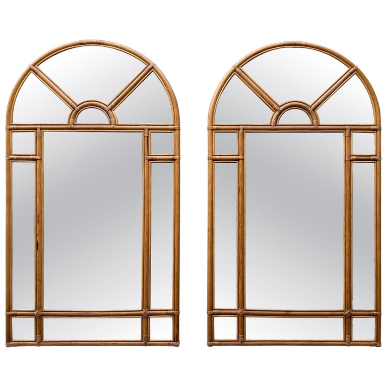 Large Rattan Parclosed Mirror . Italy, 1970s For Sale at 1stDibs