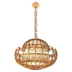 Large Rattan Pendant Hanging Light / Lantern, 1960s