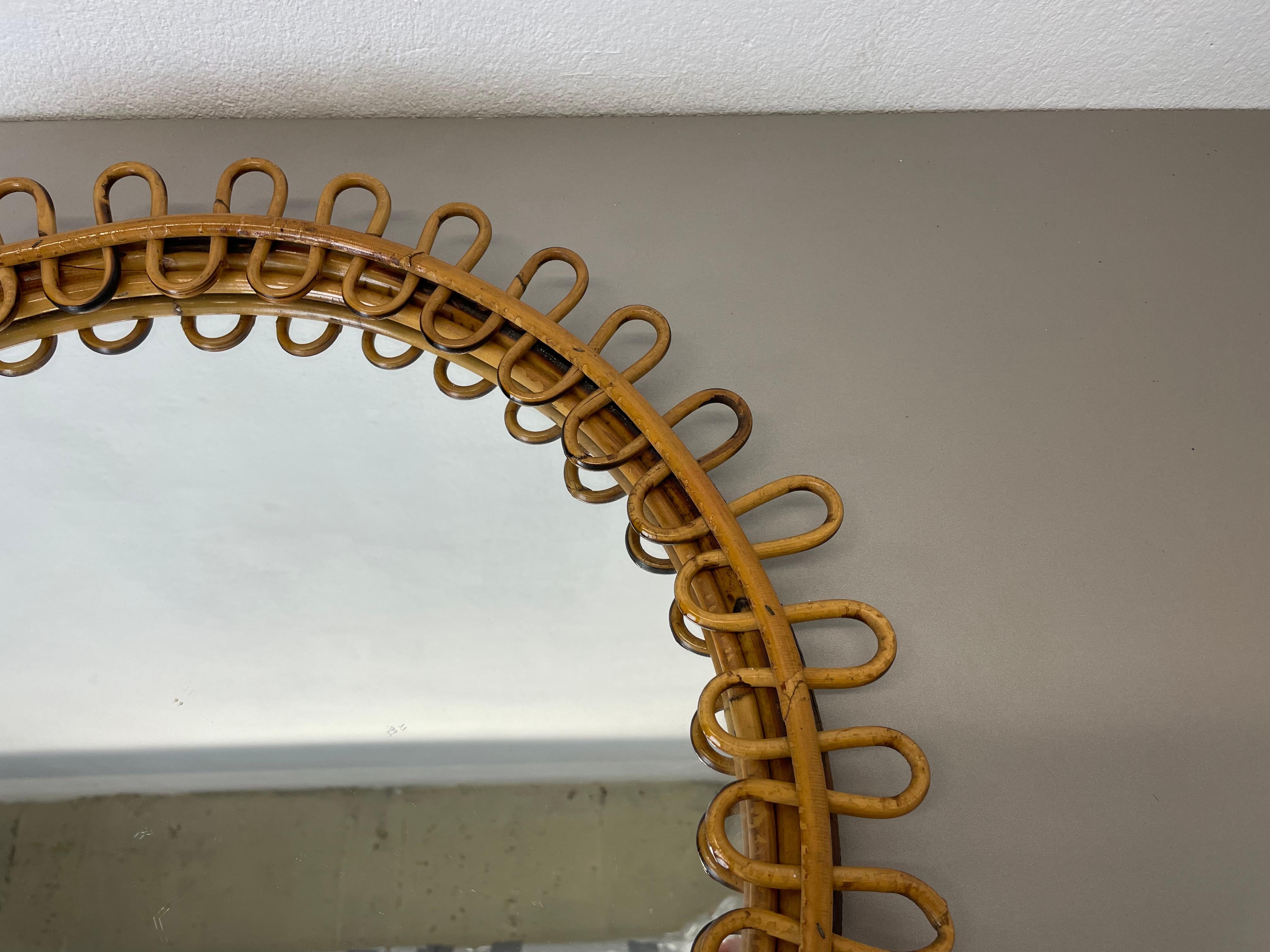 Large Rattan Rotin Wall Mirror, Italy, 1970s For Sale at 1stDibs