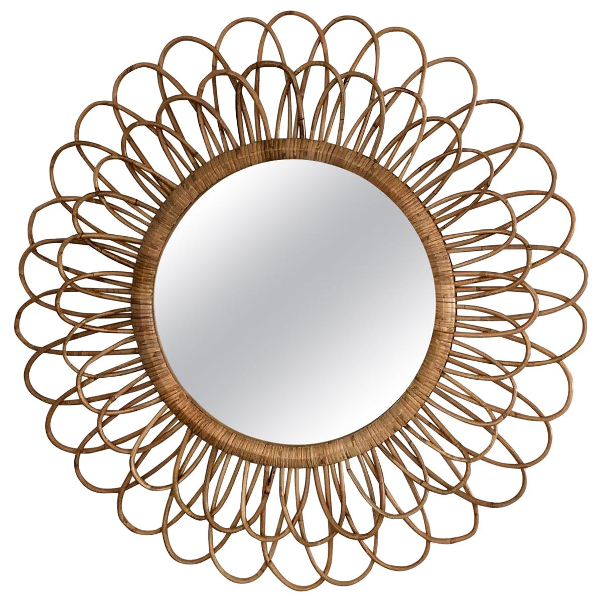 Woven Rattan Sunburst Round Mirror