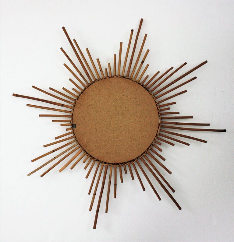 Large Rattan Sunburst Starburst Mirror, 1960s For Sale 2