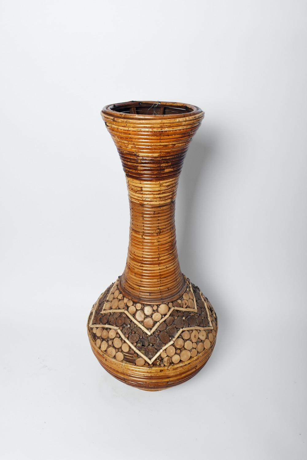 French Large Rattan Vase, 1970s For Sale