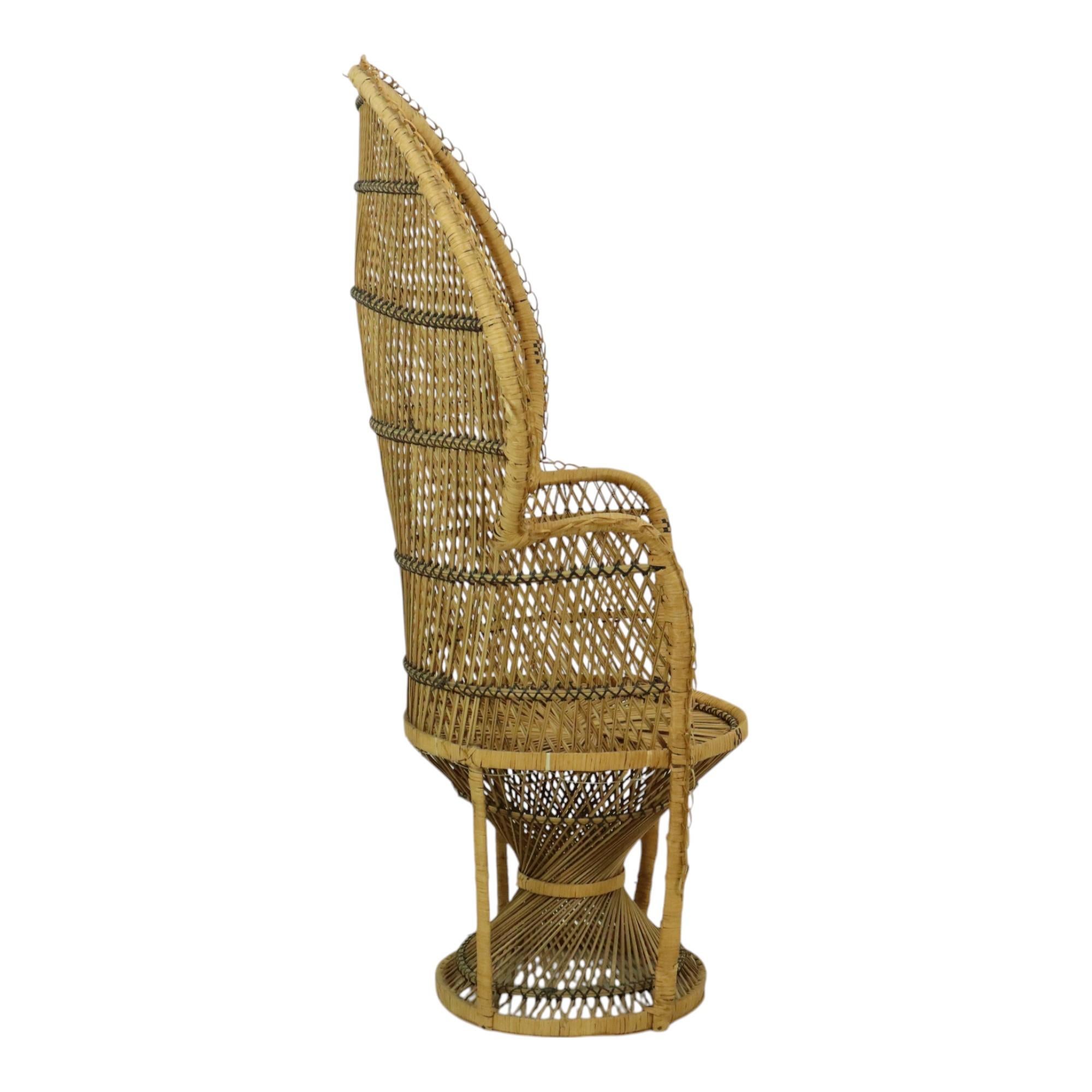 Sedia pavone grande in vimini Rattan Trono Emanuelle Boho 131cm in vendita 1