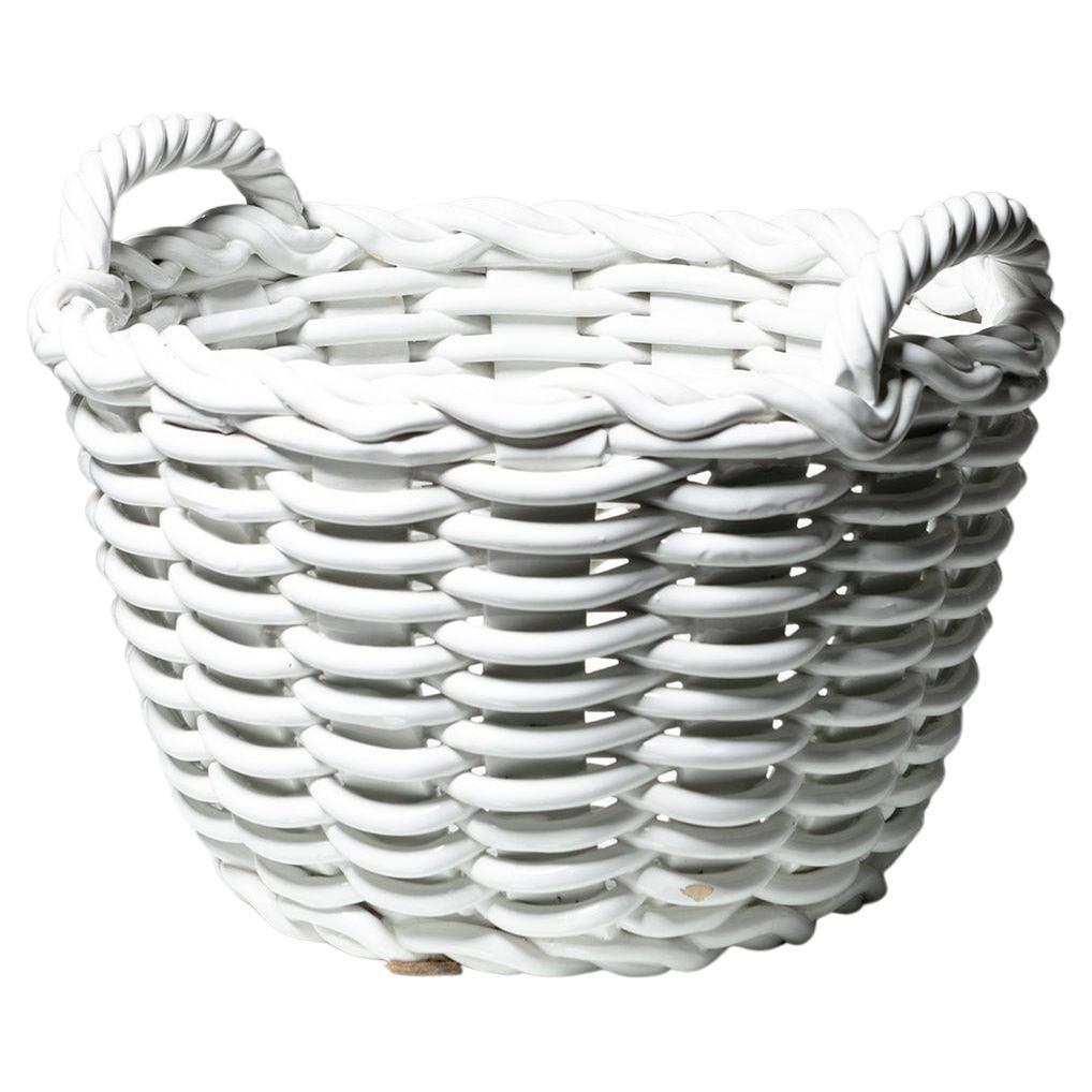 Large Realistic White Ceramic Basket Shaped Centerpiece, Italy, 1970s For Sale