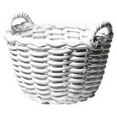 Large Realistic White Ceramic Basket Shaped Centerpiece, Italy, 1970s