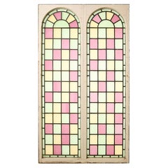Large Reclaimed Arched Stained Glass Double Windows