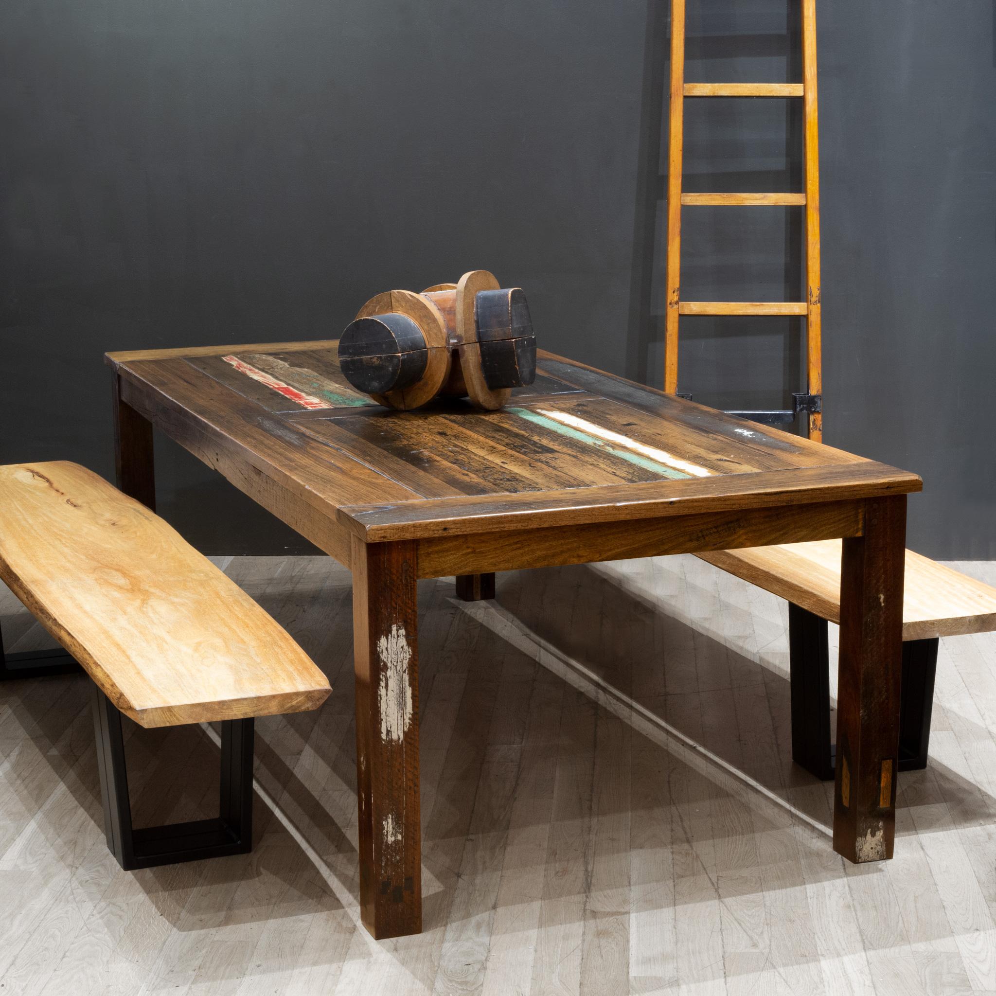ABOUT

This large custom reclaimed hardwood dining table from Melbourne, Australia is perfect for hosting large gatherings. The classic rustic design is made from a reclaimed cricket club house door, providing plenty of elegance and a unique