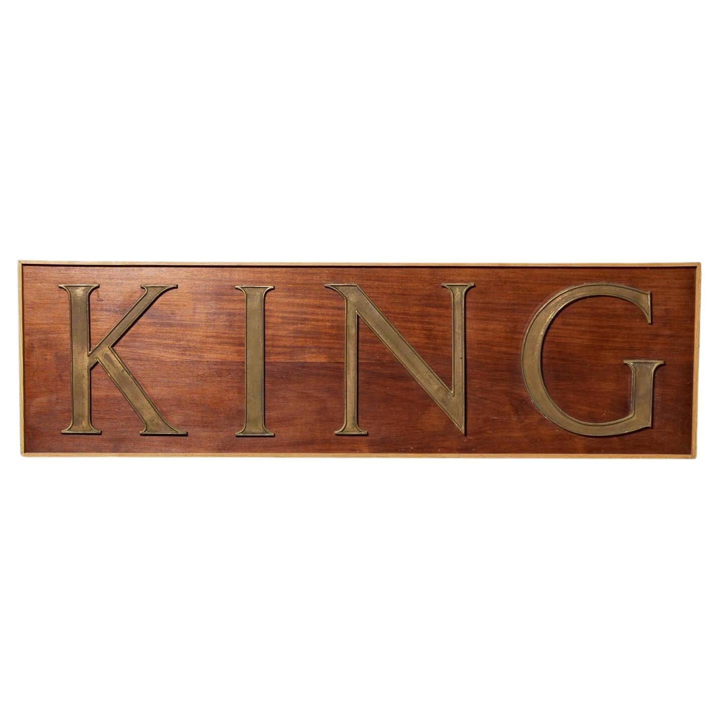 Large Reclaimed ‘King’ Wall Hanging Sign For Sale
