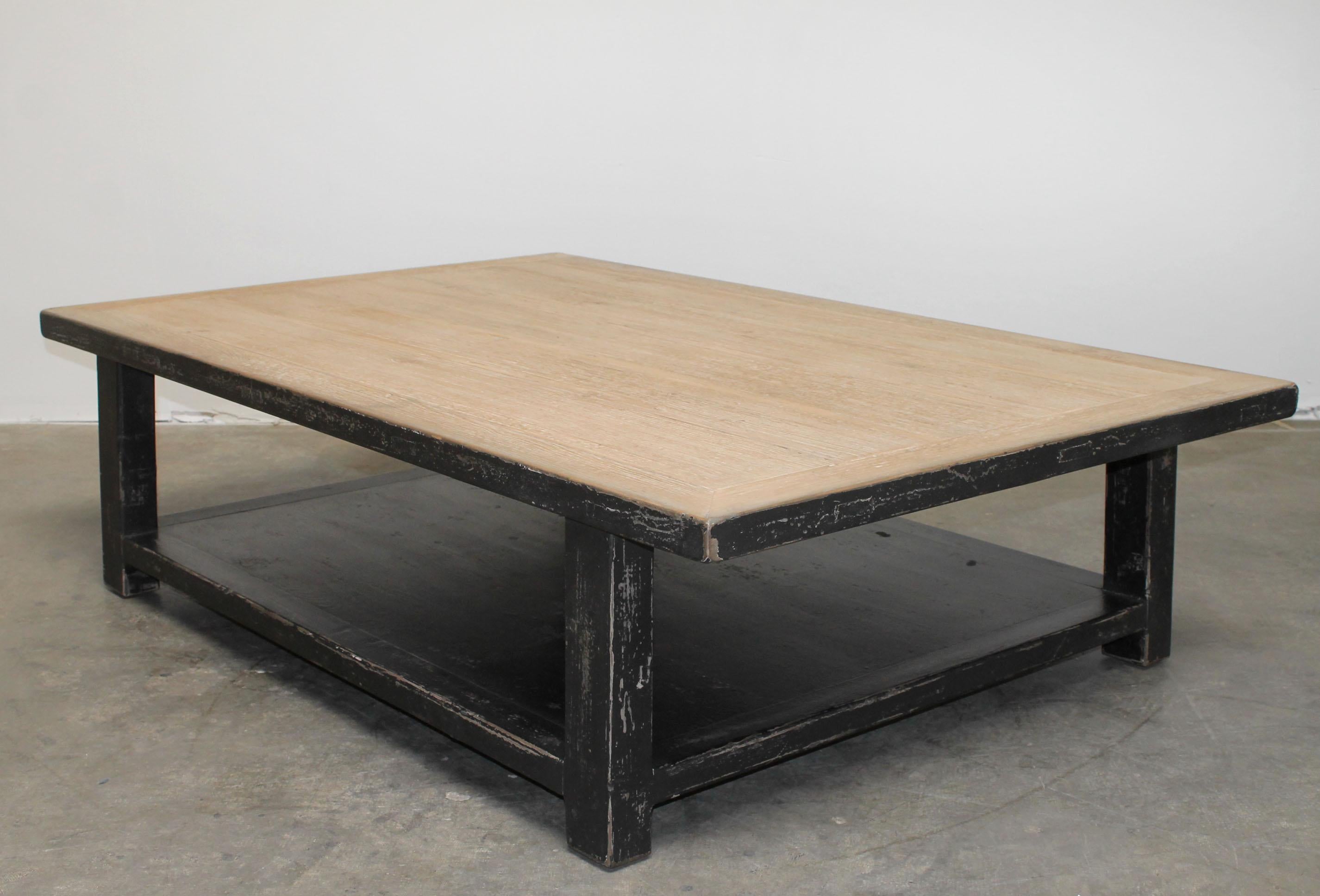 Contemporary Large Reclaimed Pine Wood Coffee Table with Distressed Black Finish