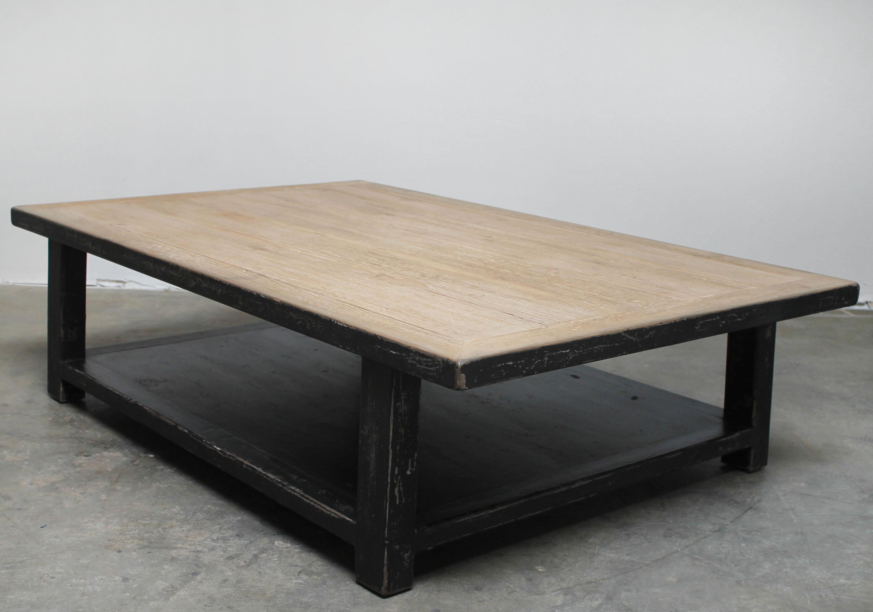 Large Reclaimed Pine Wood Coffee Table with Distressed Black Finish 2
