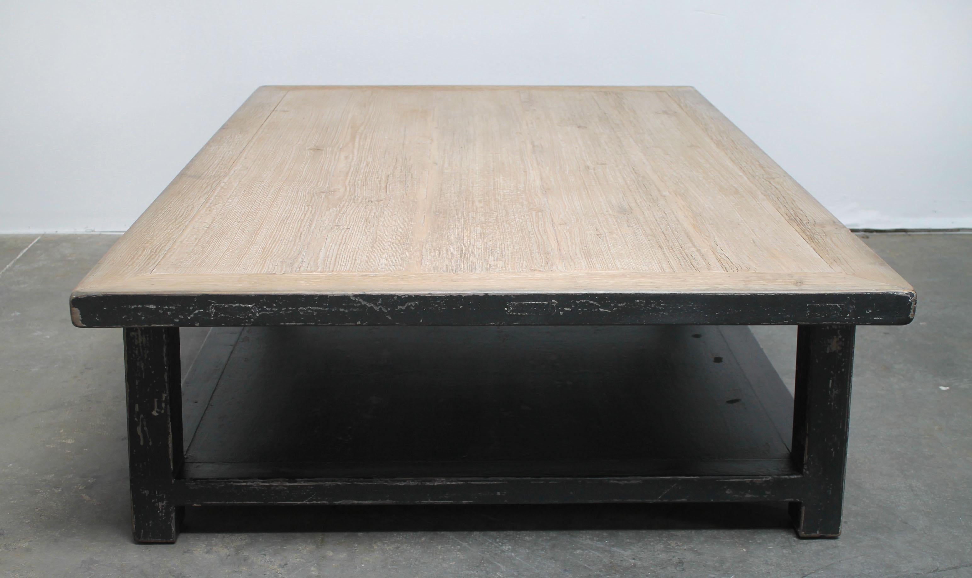 Large Reclaimed Pine Wood Coffee Table with Distressed Black Finish 3