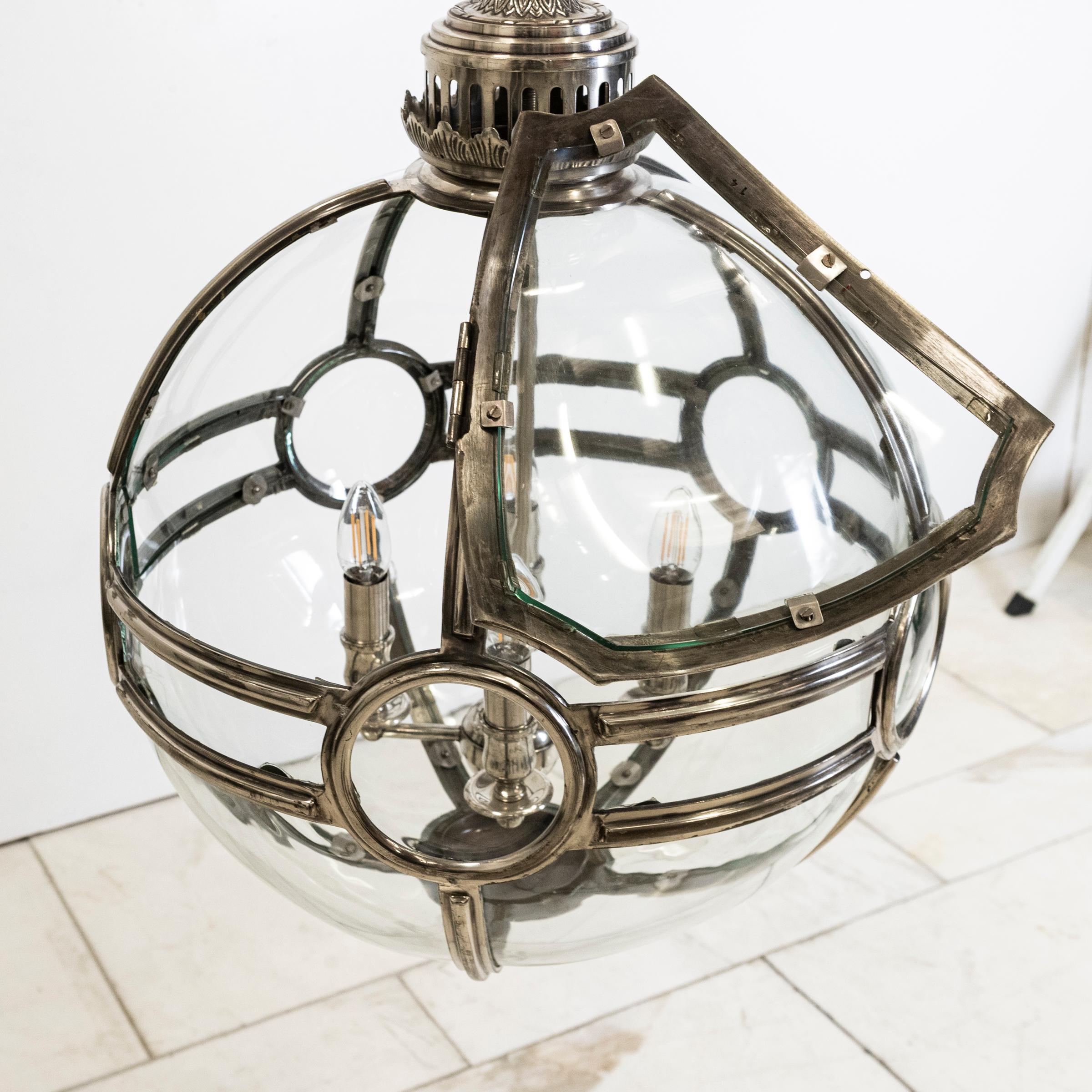 Large Reclaimed Polished Steel Sphere Globe Pendant  2 Available For Sale 8