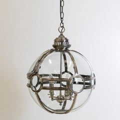Large Reclaimed Polished Steel Sphere Globe Pendant  2 Available