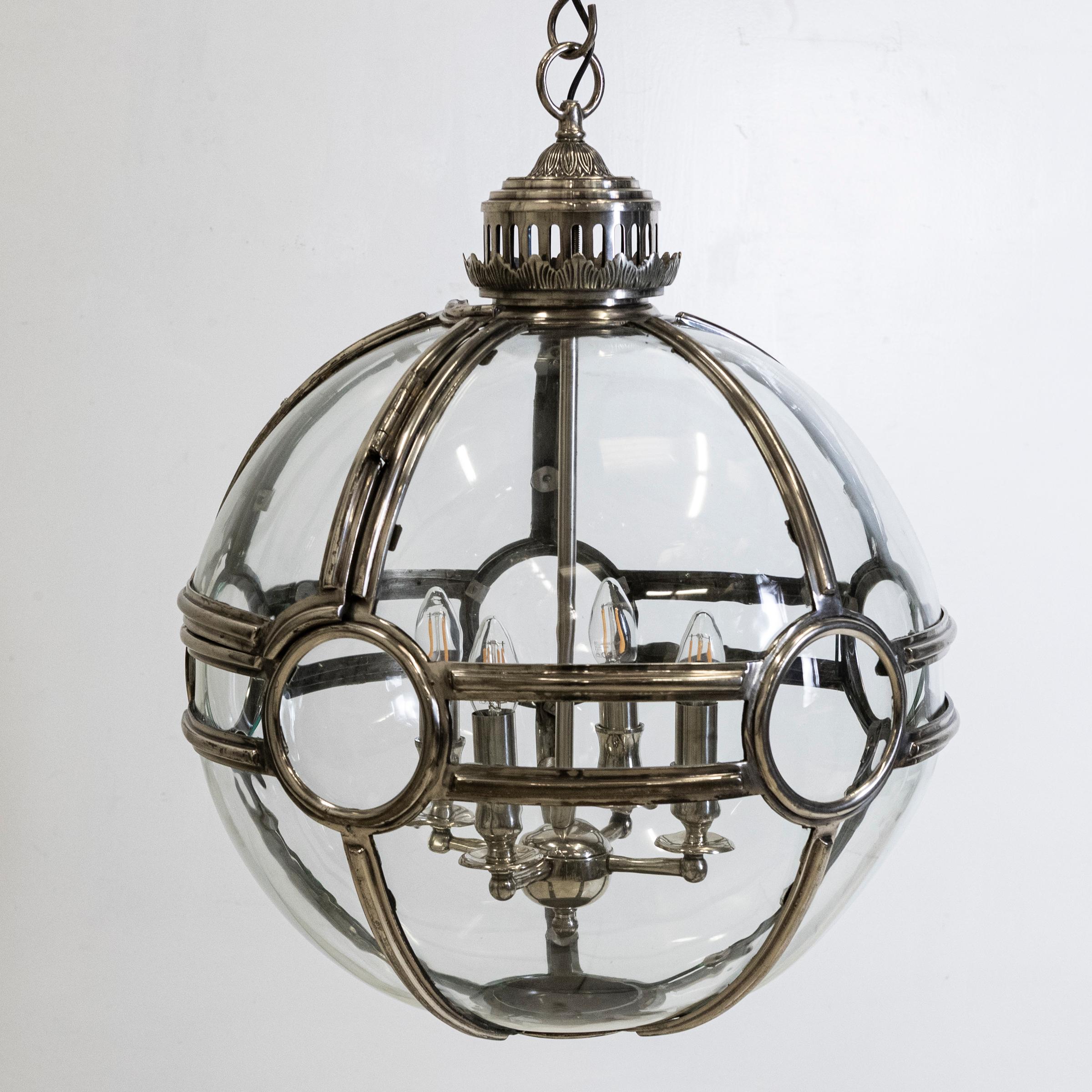 Large Reclaimed Polished Steel Sphere Globe Pendant  2 Available In Good Condition For Sale In Ware, GB