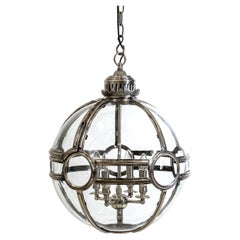 Large Reclaimed Polished Steel Sphere Globe Pendant  2 Available