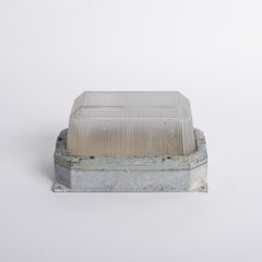 Large Reclaimed Prismatic Glass Bulkhead Wall Light Fittings By Holophane