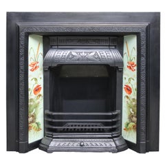 Antique Large Reclaimed Victorian Cast Iron and Tiled Fireplace Insert