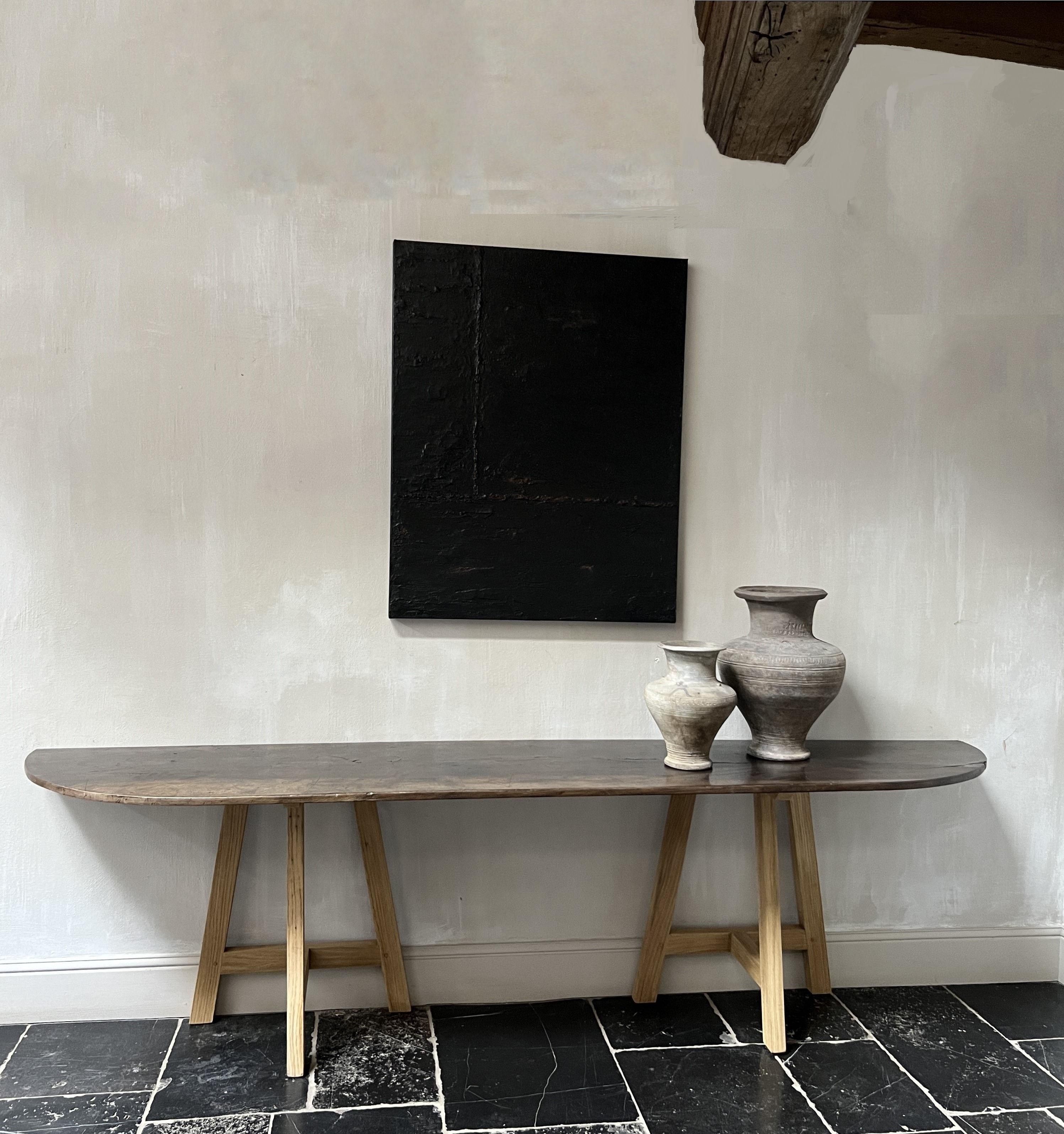 Grande table d'appoint console en chêne et noyer recyclé  en vente 4