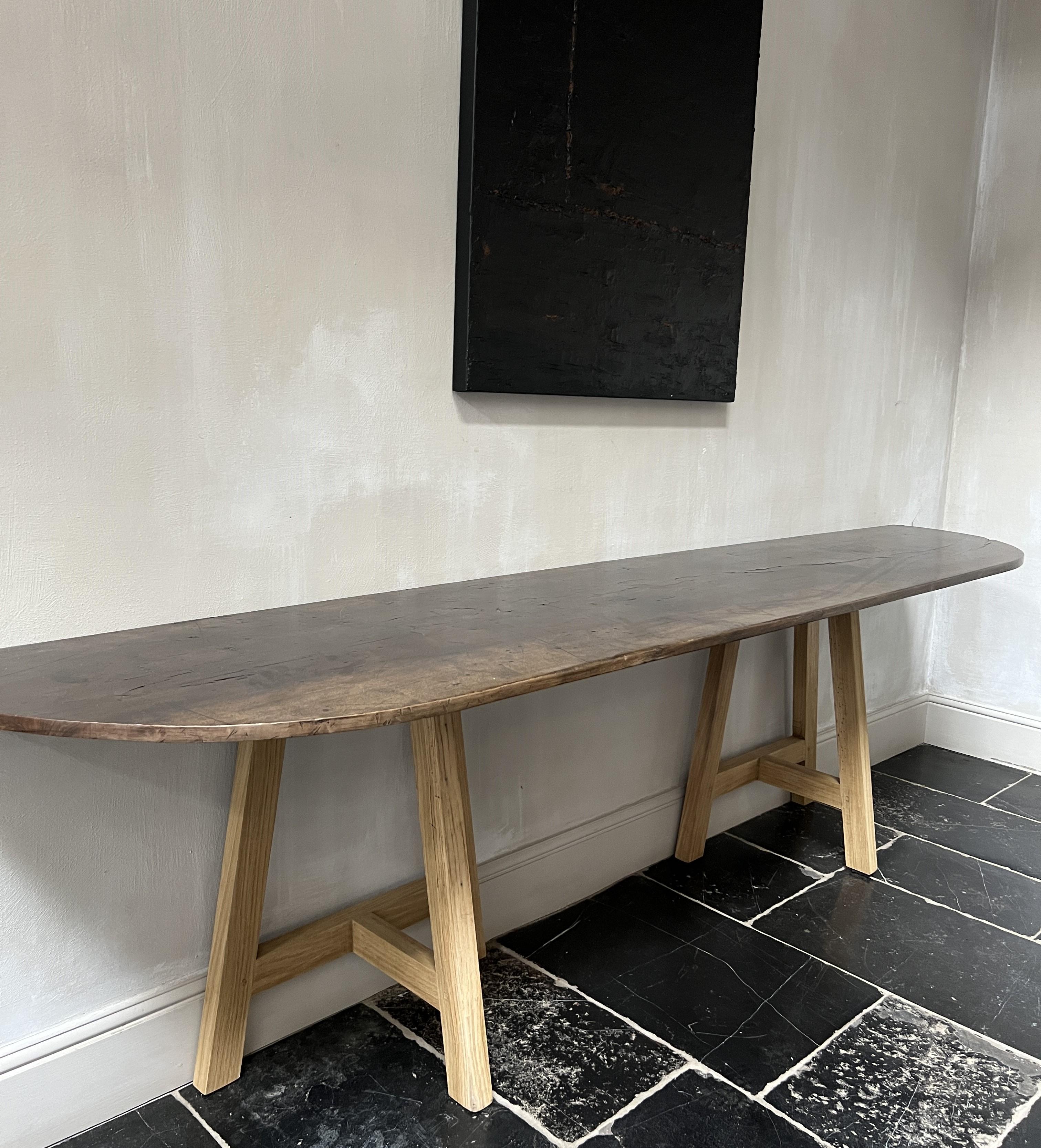 Contemporary Large Reclaimed Walnut and Oak Side Table Console  For Sale