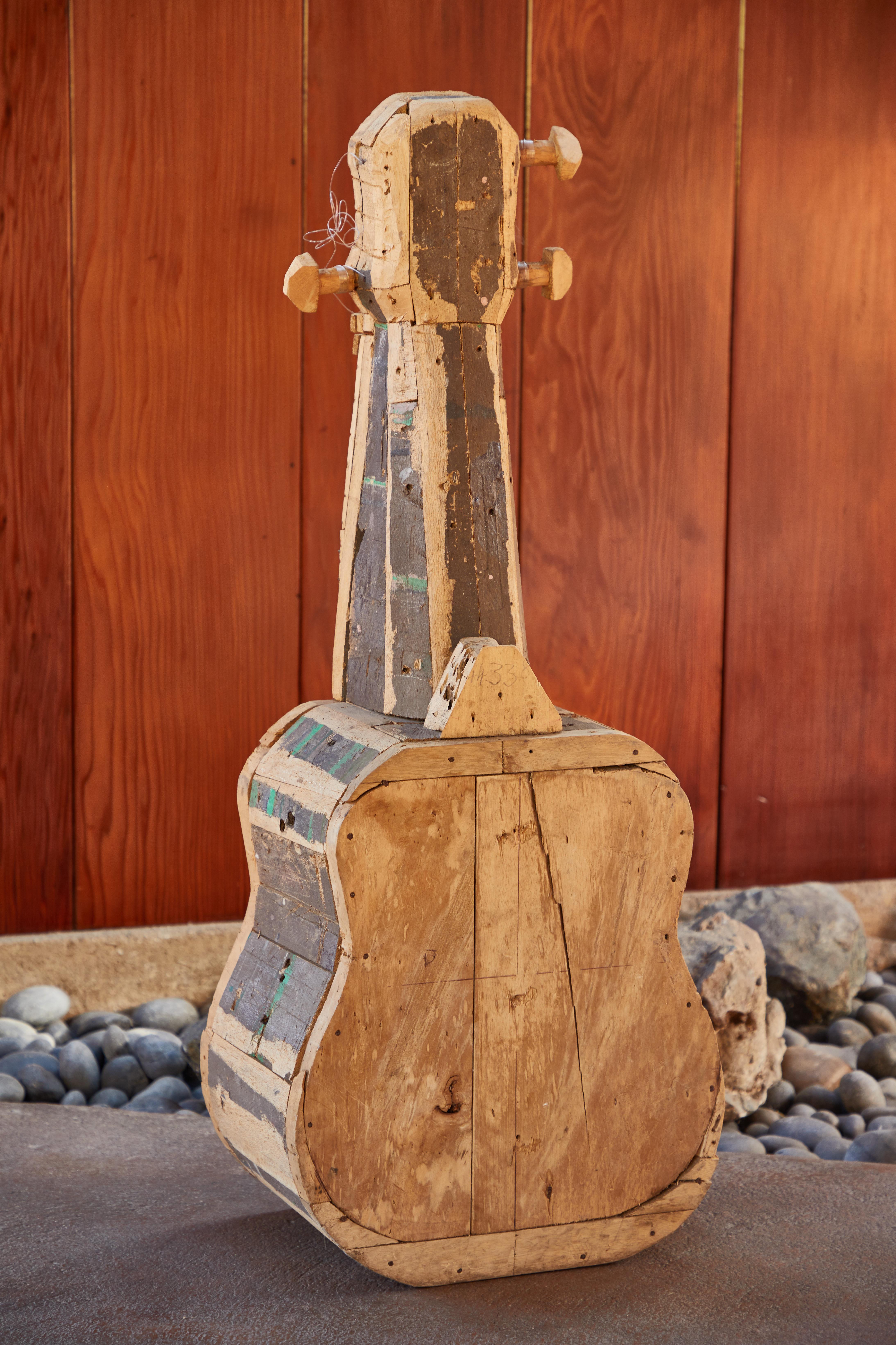 Ghanaian Large Reclaimed Wood Guitar Sculpture by African Folk Artist Nii Adum