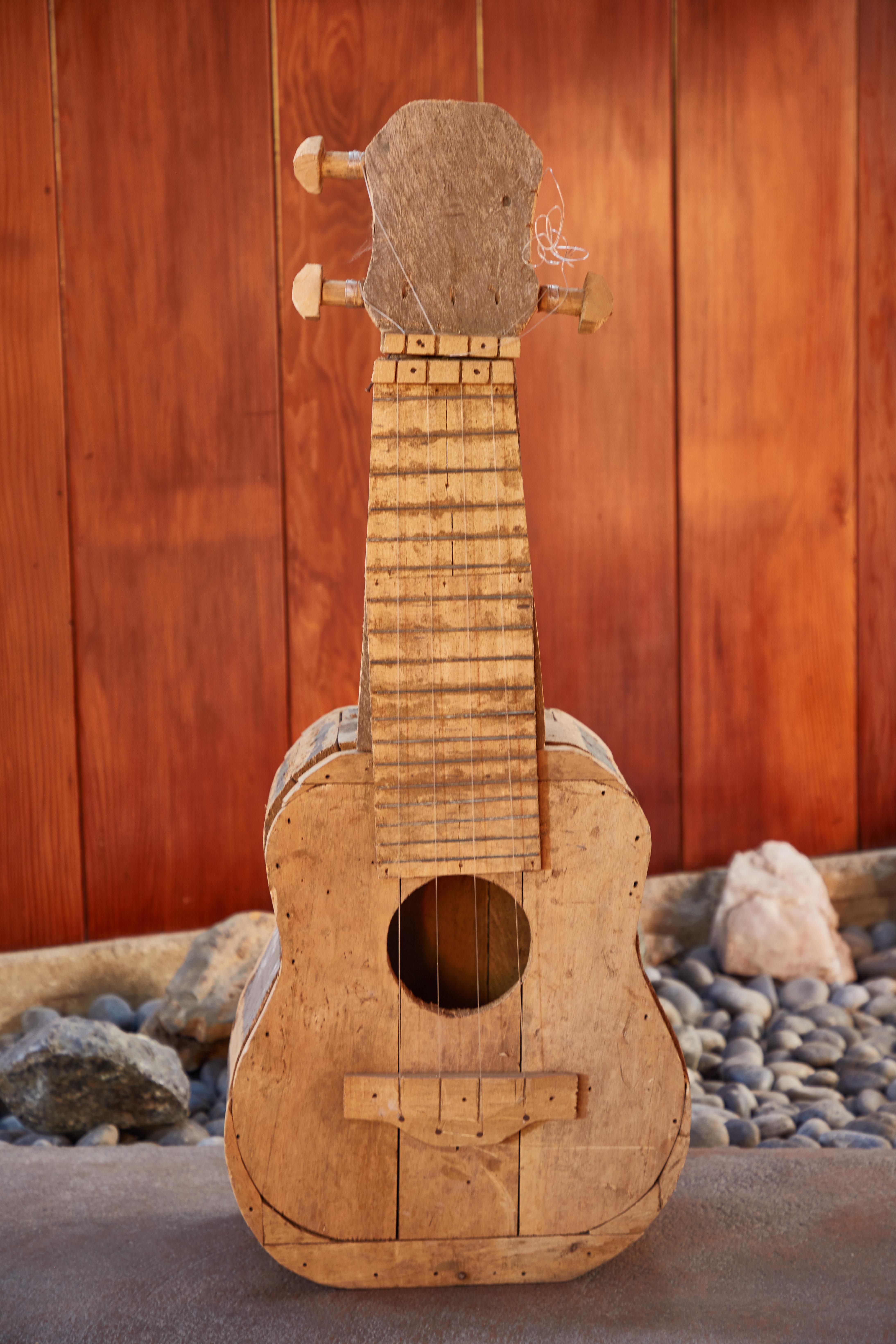 Large Reclaimed Wood Guitar Sculpture by African Folk Artist Nii Adum In Good Condition In Glendale, CA