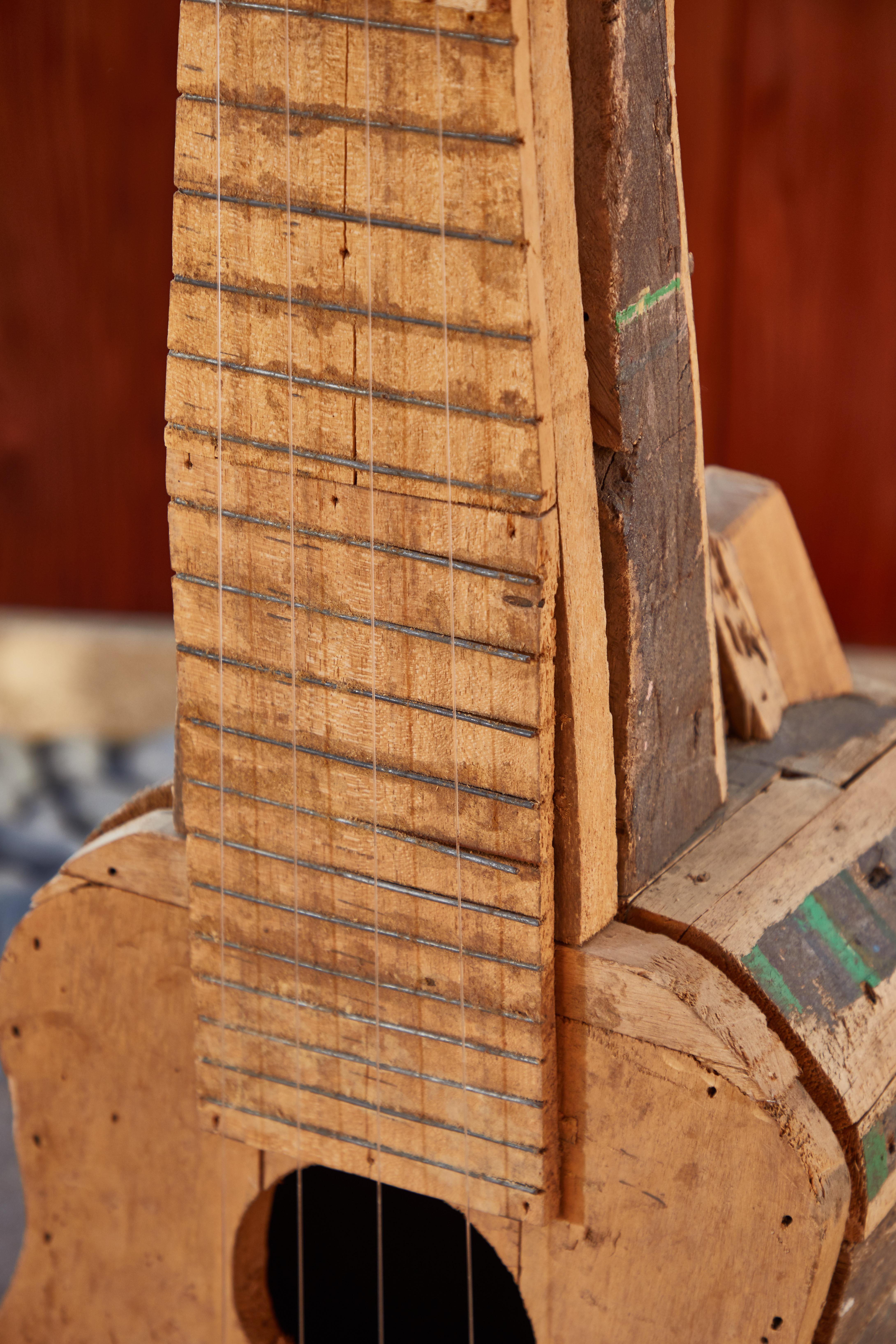 Large Reclaimed Wood Guitar Sculpture by African Folk Artist Nii Adum 1
