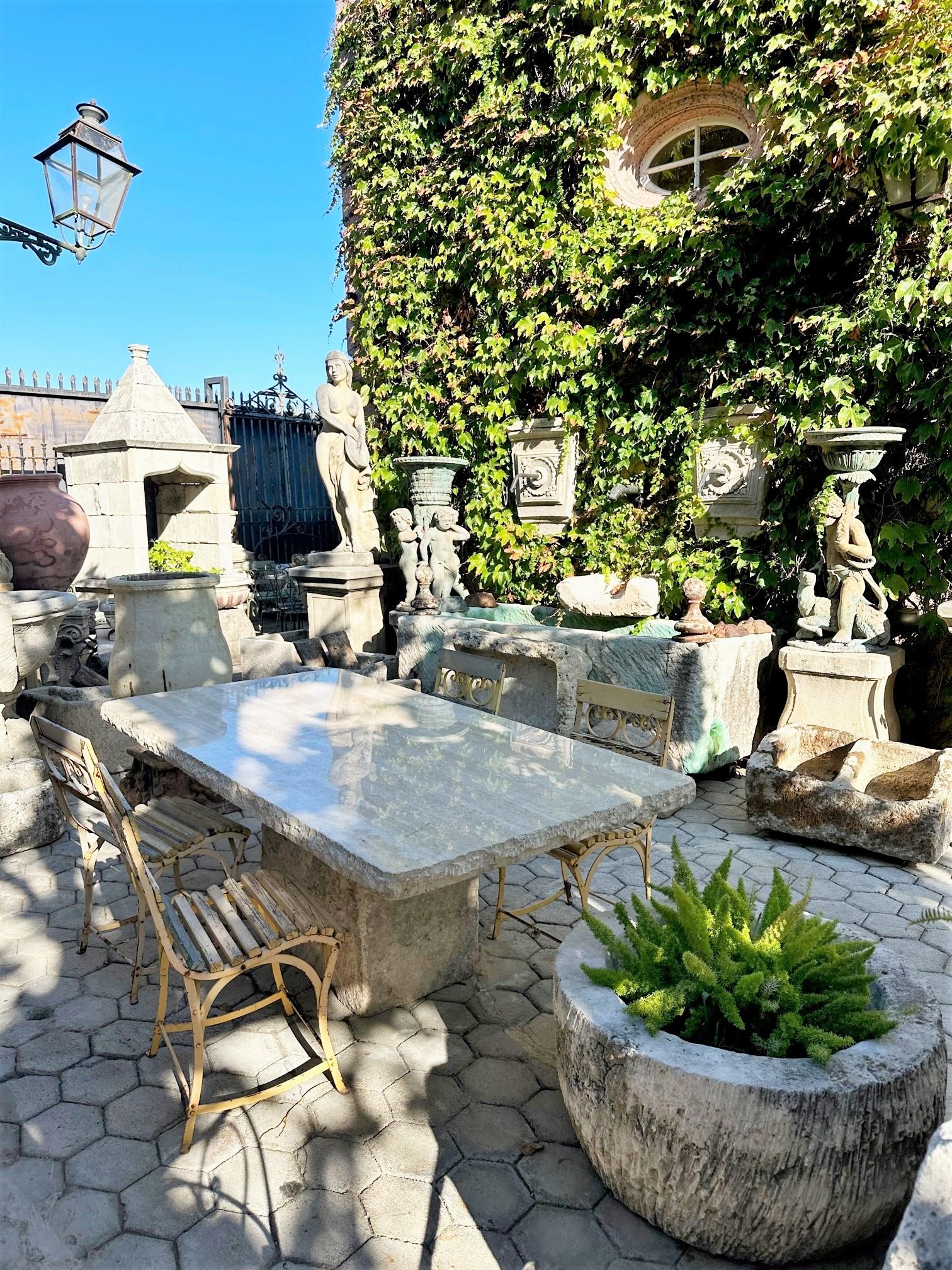 Large Reconstituted Stone Garden Outdoor Indoor dining Table Farm Rustic Antique . Beautifully crafted reconstituted stone table with a very nice Top slab  It sits 8 - 10 people , It could be turned into a large low coffee table by Adjusting the