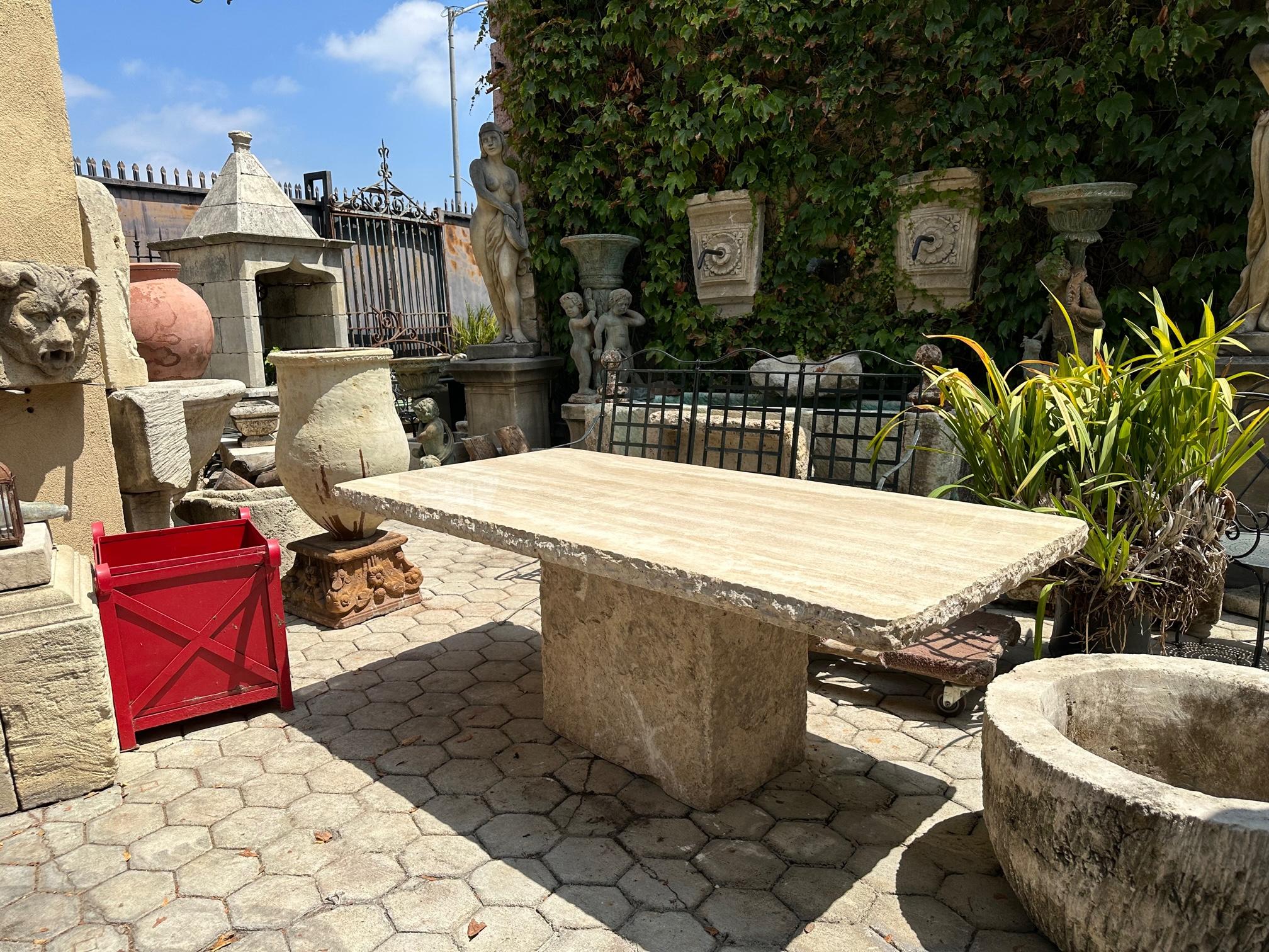 Large Reconstituted Stone Garden Outdoor Indoor dining Table Farm Rustic Antique In Good Condition For Sale In West Hollywood, CA