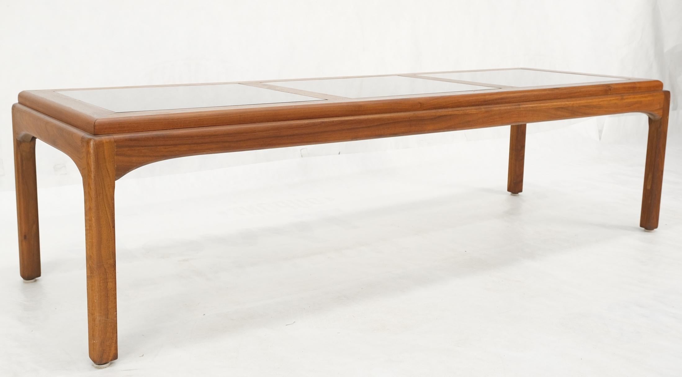Large Rectangle 3 Smoked Glass Panes Top Solid Oiled Walnut Coffee Table MINT! For Sale 5