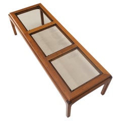 ¡Mesa de centro rectangular grande con 3 tableros de cristal ahumado de nogal macizo engrasado MINT!