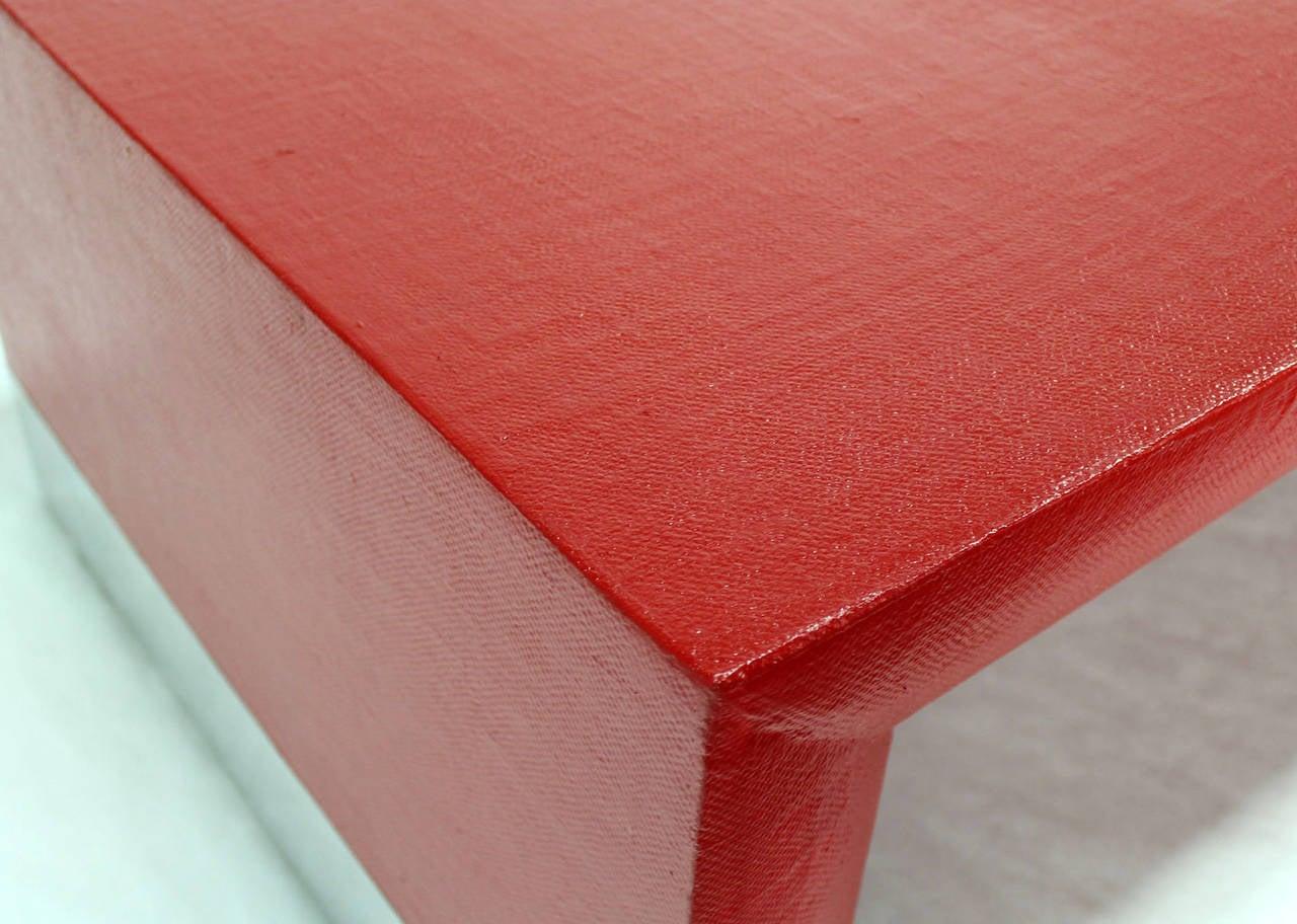 Mid-Century Modern Large Rectangle Grass Cloth Mid Century Modern Coffee Table in Fire Red MINT! For Sale