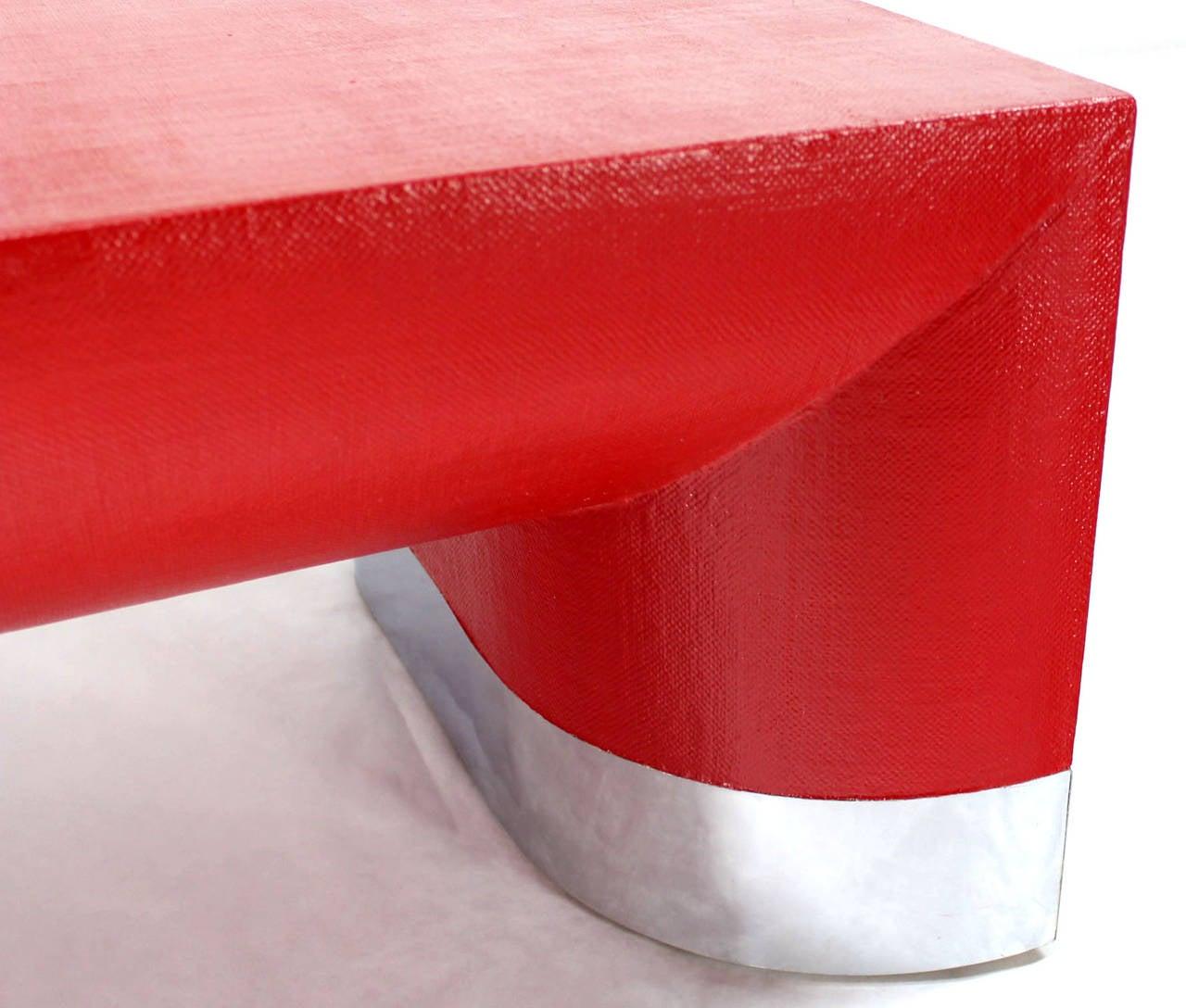Américain Grande table basse rectangulaire moderne du milieu du siècle dernier en toile de gazon rouge feu MINT ! en vente