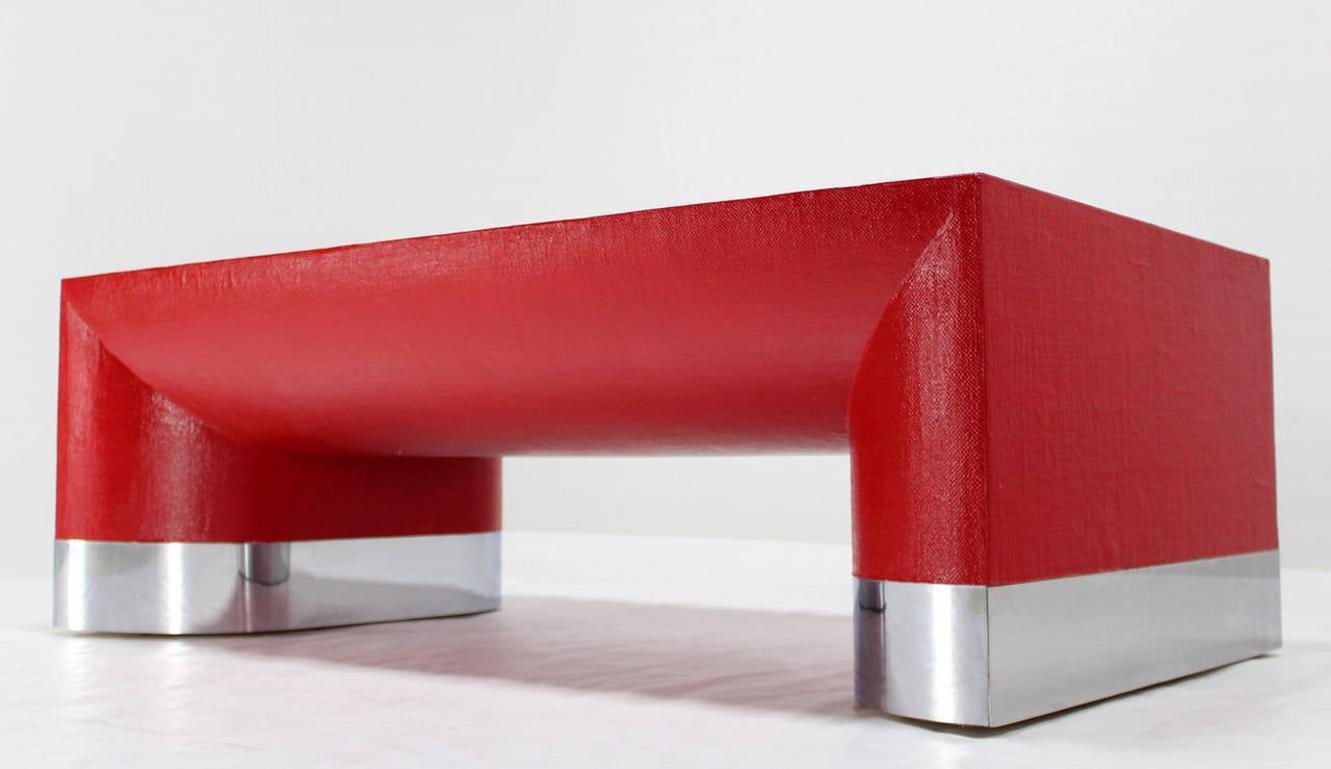Grande table basse rectangulaire moderne du milieu du siècle dernier en toile de gazon rouge feu MINT ! Bon état - En vente à Rockaway, NJ