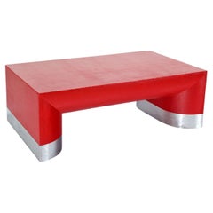 Grande table basse rectangulaire moderne du milieu du siècle dernier en toile de gazon rouge feu MINT !