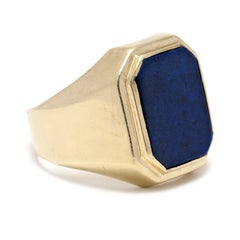 Large Rectangle Lapis Signet Ring, 14k Yellowgold, Gent's Lapis