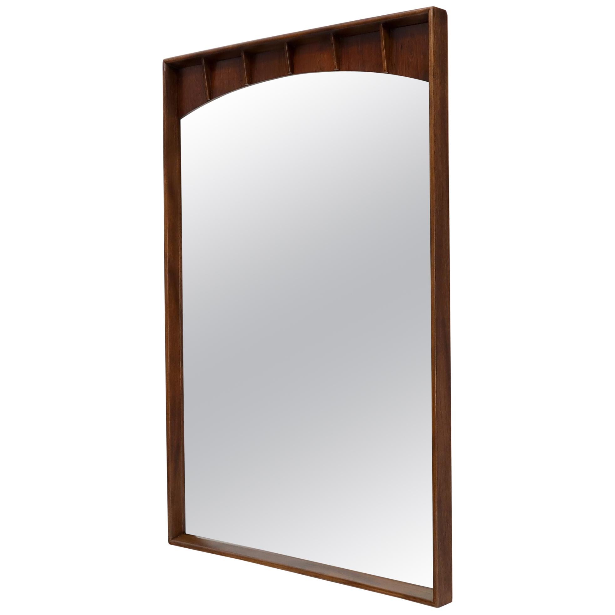 Large Rectangle Mid-Century Modern Walnut Wall Mirror 