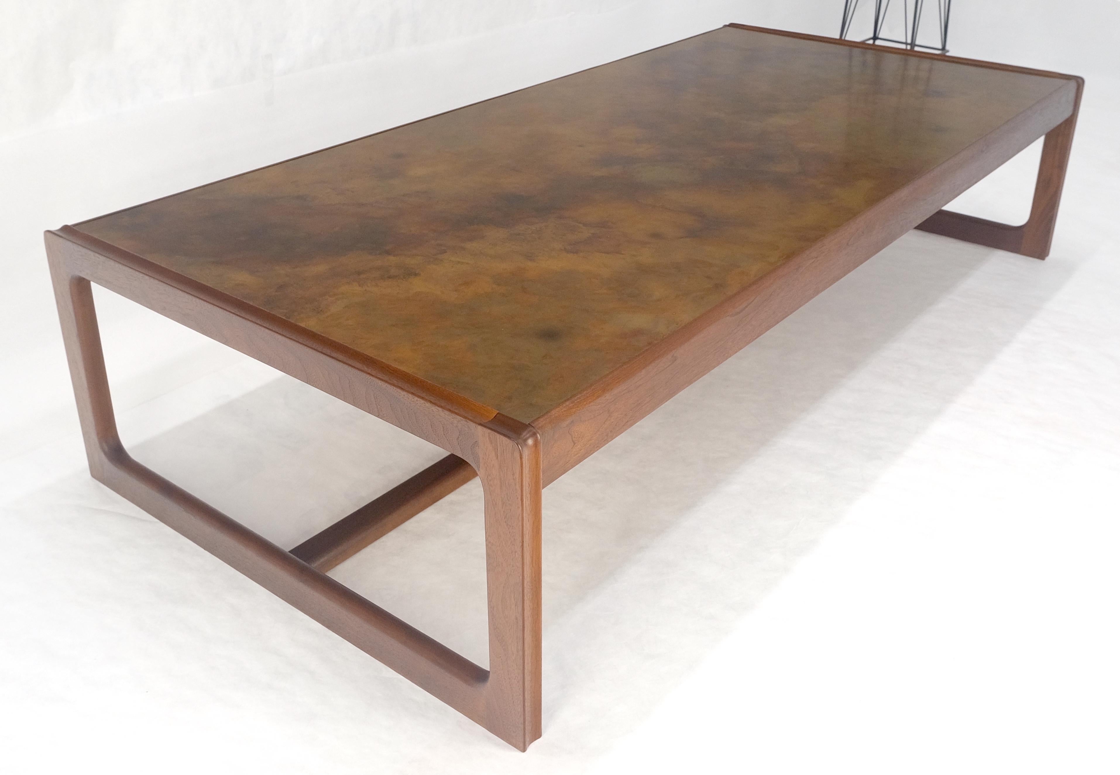 Large Rectangle Patinated Copper Top Oiled Walnut Frame 1970s Coffee Table MINT 3