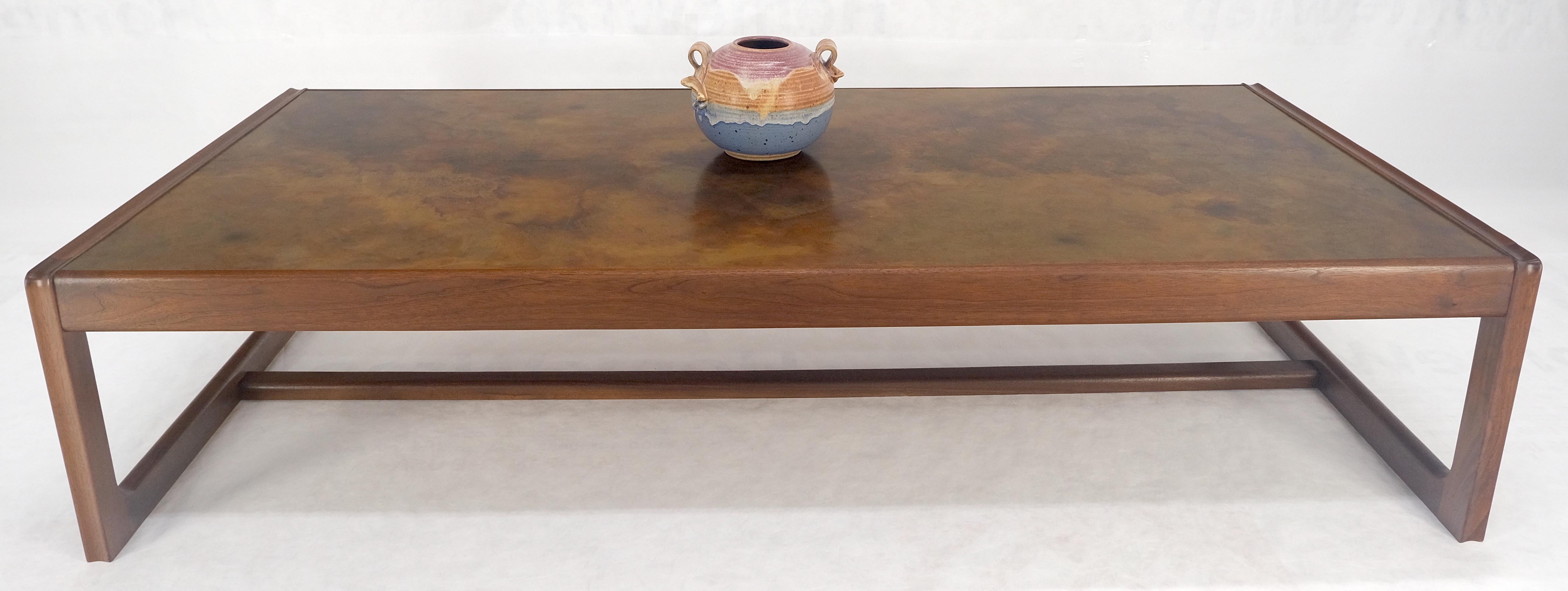 Large Rectangle Patinated Copper Top Oiled Walnut Frame 1970s Coffee Table MINT 5
