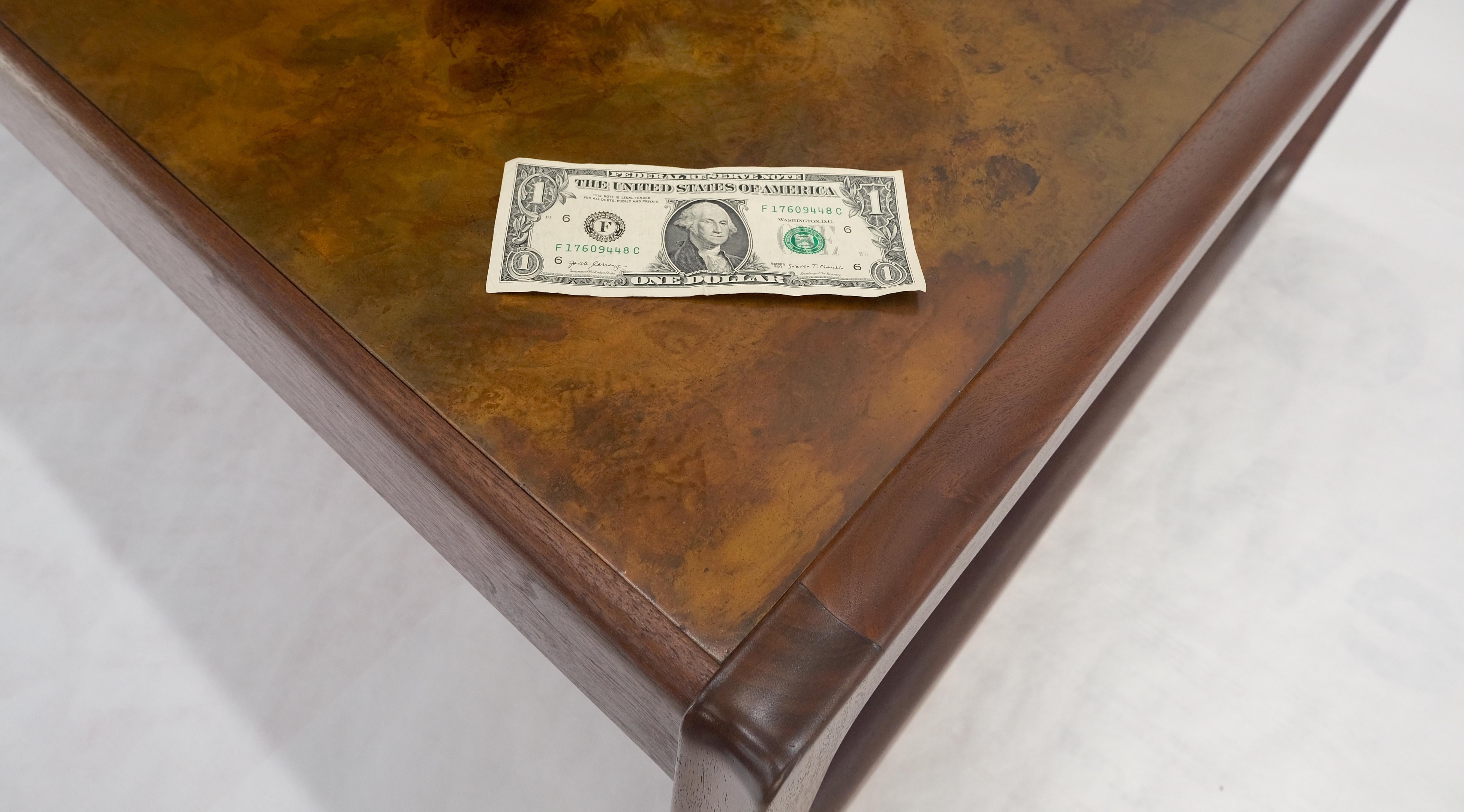 Large Rectangle Patinated Copper Top Oiled Walnut Frame 1970s Coffee Table MINT 6