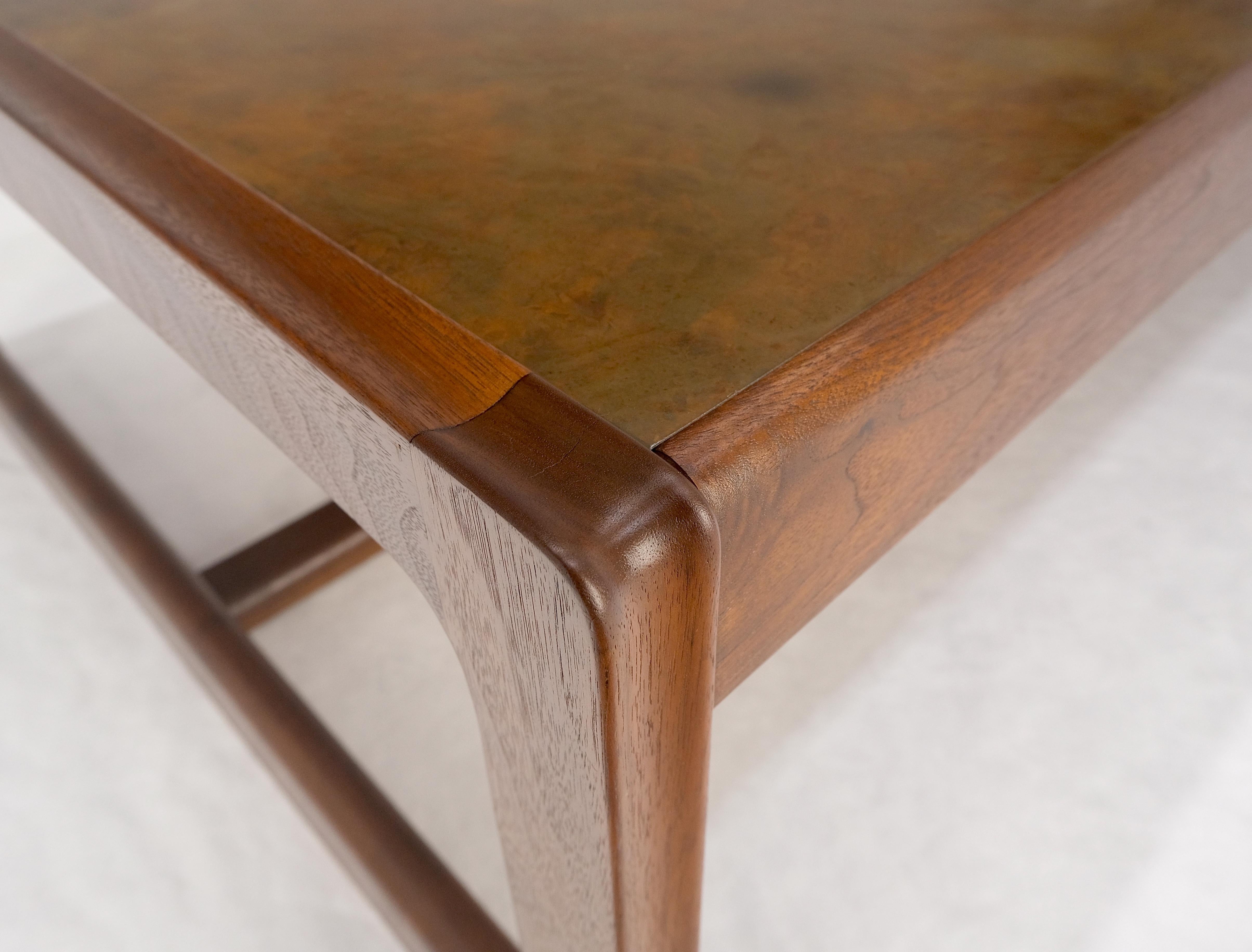Mid-Century Modern Large Rectangle Patinated Copper Top Oiled Walnut Frame 1970s Coffee Table MINT