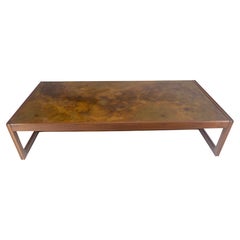 Large Rectangle Patinated Copper Top Oiled Walnut Frame 1970s Coffee Table MINT