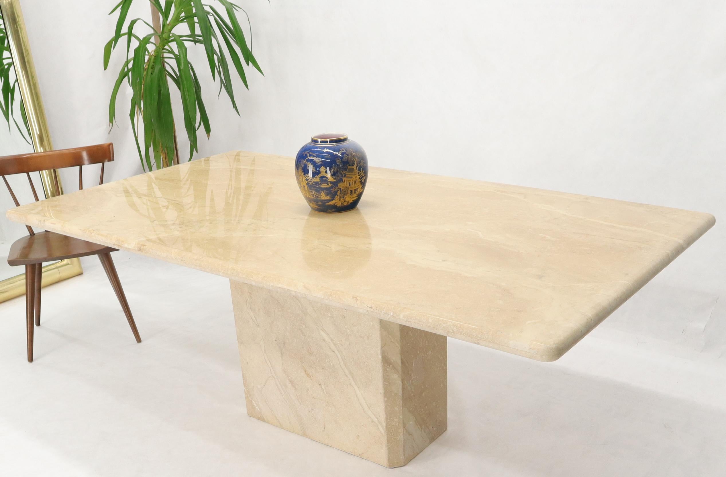 Polished Large Rectangle Single Pedestal Travertine Dining Table