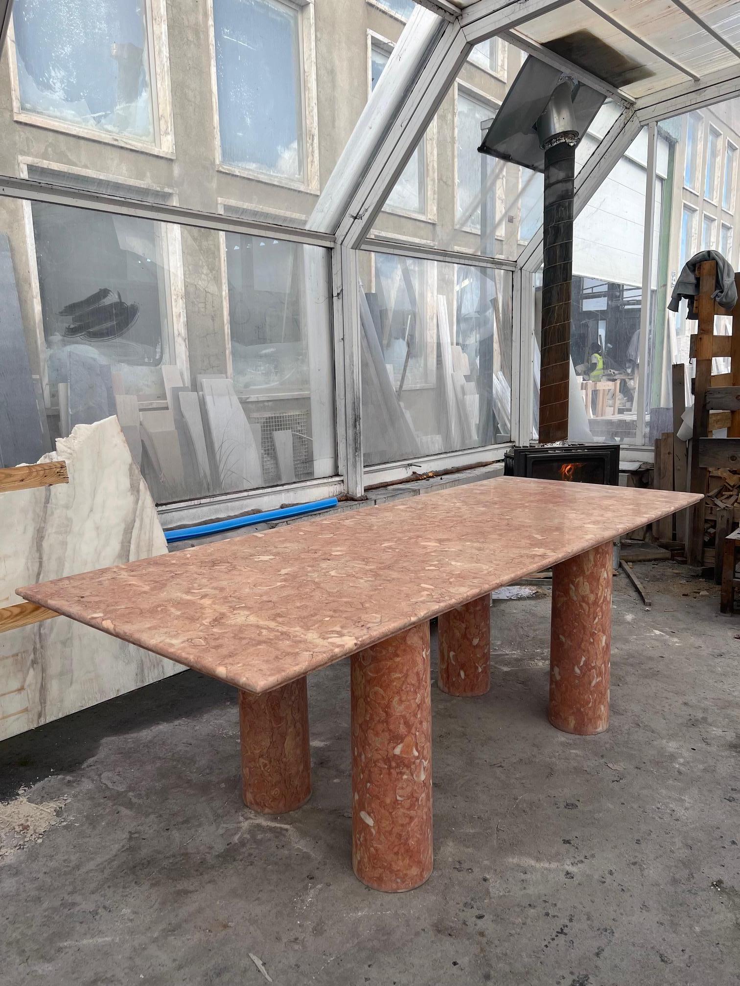 Mid-Century Modern Large Bellini Style Rectangle Dining Table in Coral Portuguese Travertine For Sale