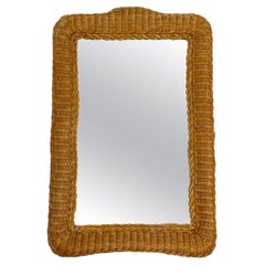 Large Rectangular 1960s Wall Mirror Made of Wide Wickerwork, Made in Italy