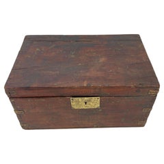 Large Rectangular Antique Wooden Campaign Box with Brass Hardware