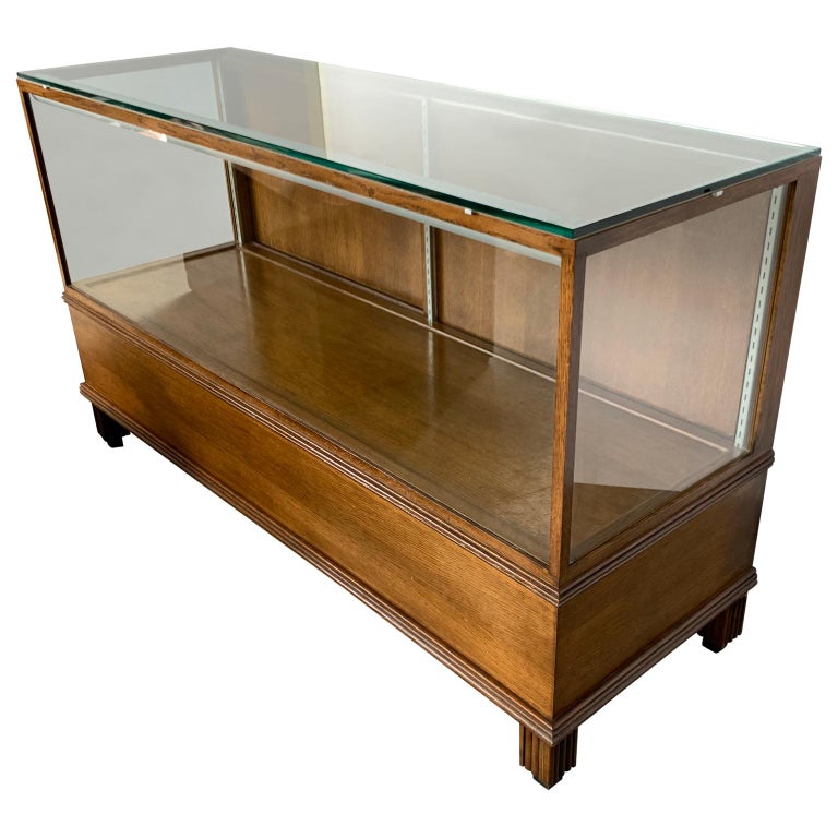 Large Rectangular Art Deco Style Oak and Glass Display Case For