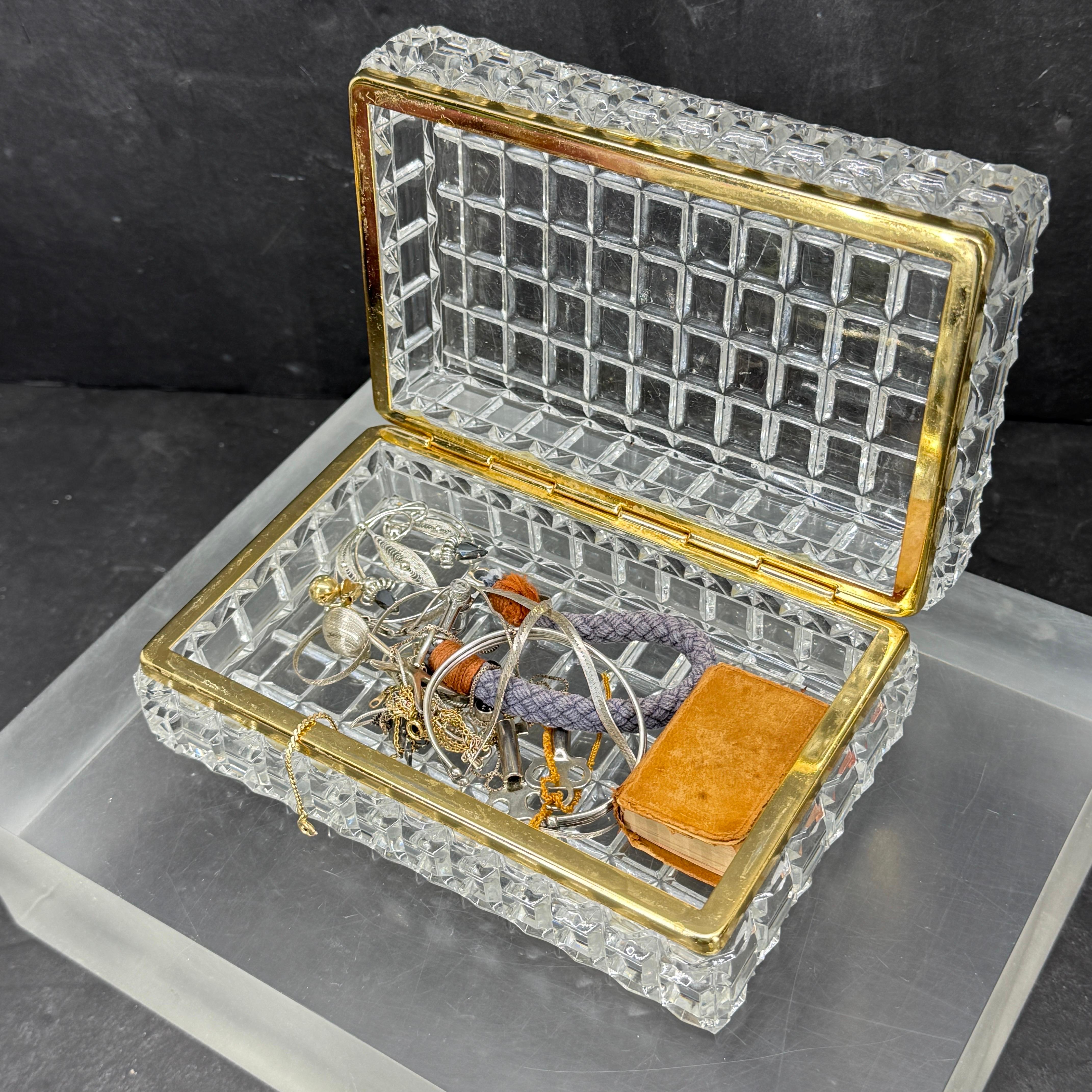 Large Rectangular Baccarat Style Cut Crystal Lidded Box with Brass Hardware For Sale 5