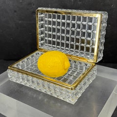 Large Rectangular Baccarat Style Cut Crystal Lidded Box with Brass Hardware